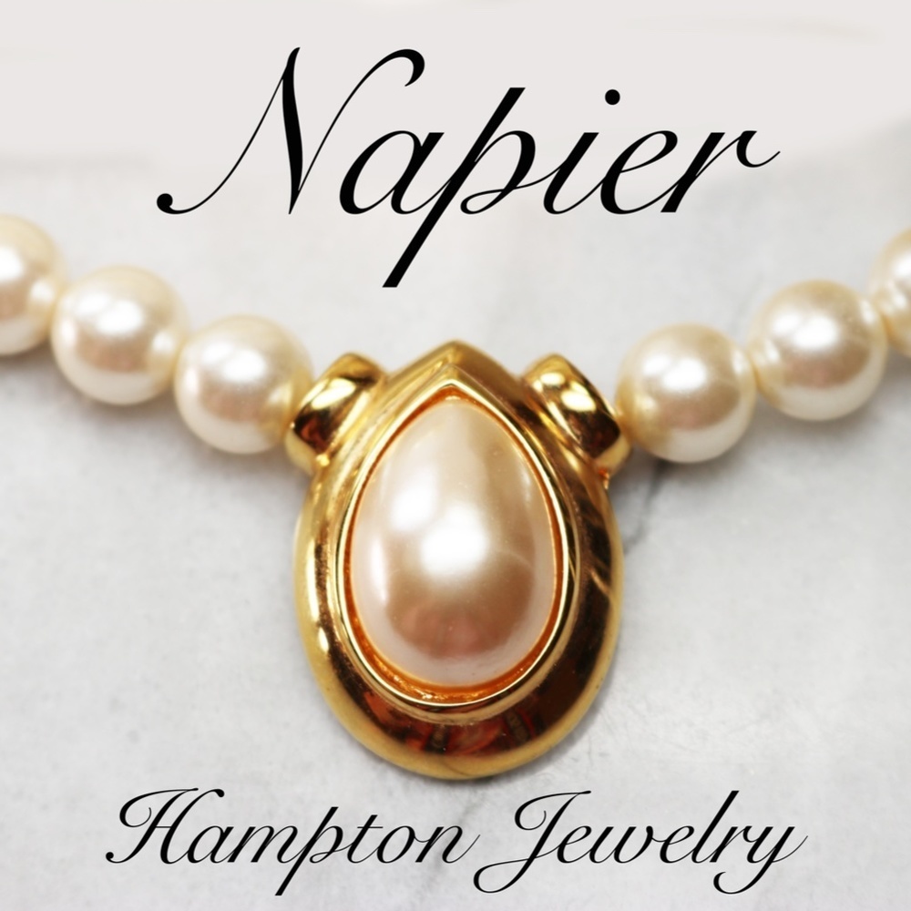 Vintage Napier Teardrop Pearl Statement Necklace - Picture 10 of 13